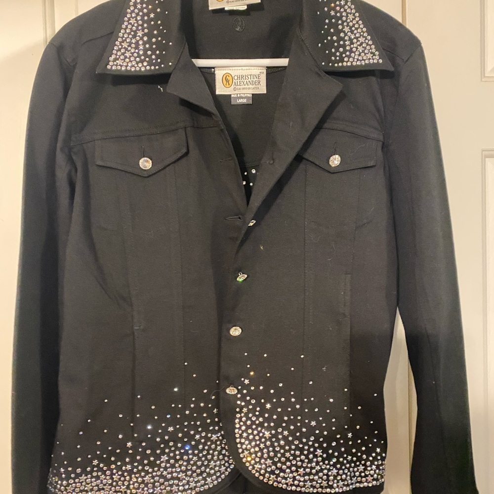 Christine Alexander Black Crystal-Embellished Jean Jacket - Picture 2 of 5